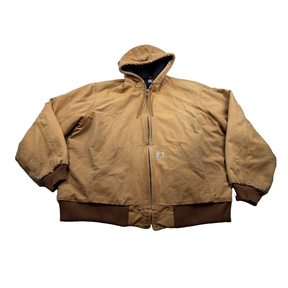 Carhartt J140 Brown Hooded Jacket Full Zip Quilted Lined Men's 2XL Tall USA
